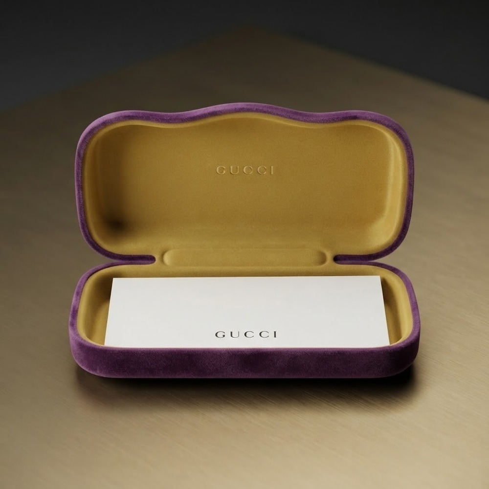Gucci Purple Velvet Sunglasses Case Hard Shell Clamshell Gold Hinge Kering Paper